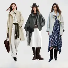トレンチコート ワンピース レディース チェック柄 アシンメトリー ヴィンテージ ロング ショート 秋