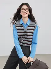 カラーライン入りニットカーディガン【優雅なデザイン・翻領】