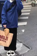 可愛いクマ耳フード付きスウェットシャツ【クラインブルー・三色プリント・裏起毛・2点セット】