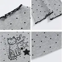 猫柄ドットデザインのハイネック長袖Tシャツ【フリル付き・女性用・短丈】