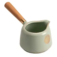 汝窯 陶器製 おしゃれなろうそく用カ ップ【防熱・側取っ手付き・一体型】