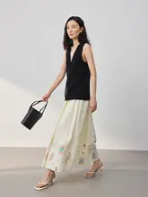 レトロな印花のフレアスカート【ハイウエスト・極上の柔らかさ・おしゃれなデザイン】（セットアップ対応）