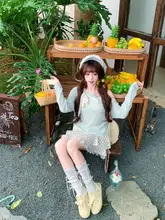 薄荷グリーンの白フリルドットケーキ風スカート【ハイウエスト・Aライン・夏用】