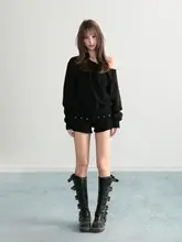 黒のオフショルダーオーバーサイズスウェットシャツ【秋用・長袖・アメリカンヴィンテージ】
