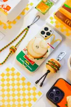 スマホリング スマホスタンド ハンバーガー 本革 木製 伸縮式 耐衝撃 粘着式 ストラップ