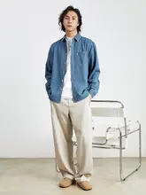 ポケット付きデニムシャツ【長袖・ワークスタイル・シンプルカラー・メンズ用】