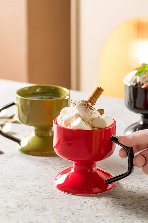 Tlife 美しいデザインの陶器アイスクリームカップ【雑貨・デザート用・酸奶カップ】