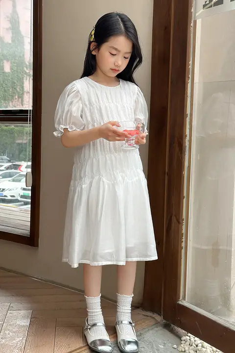 ワンピース キッズ ガールズ パフスリーブ プリンセスドレス おしゃれ 上品 夏