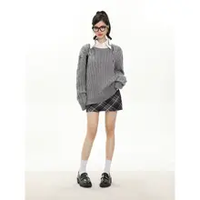 高腰チェック柄ミニスカート【秋冬用・Aライン・シルエットアップ】（セットアップ対応）