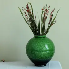 翡翠グリーンの粗陶花瓶【リビング用・レトロデザイン・インテリア装飾】