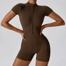 ジッパー付き ヨガオールインワン【女性用・短袖・ダンス・フィットネス・通気性・肌触りの良い】
（セットアップ対応）