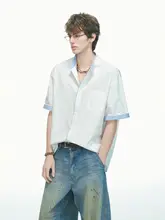極簡ヘンリーネックチェック柄半袖シャツ【夏用・メンズ】