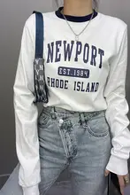 NEW PORT ロゴプリント カラーブロック 長袖Tシャツ【ゆったりストレート・カジュアル】