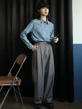 無地ストレートワイドパンツ【高ウエスト・フィット・レトロスタイル・カジュアル】（セットアップ対応）
