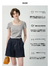 グレーのVネックTシャツ【レディース・短袖・ゆったりフィット・夏用】