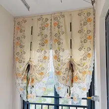 南瓜刺繡ローマスタイルシェードカーテン【粘着タイプ・穴あけ不要・台所用】