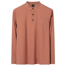 春秋用 メンズ ハイネック長袖Tシャツ【シルクコットン・プレーンデザイン】