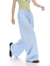 AGUA レディース ワイドパンツ【薄手・ストライプ・ルーズフィット】