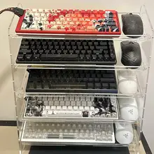 アクリル製キーボードスタンド【デスク収納用・マウス置き・化粧品や書類整理】