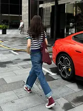 高腰ブルーデニムパンツ【竹節コットン・リラクシング・ストレートフィット】