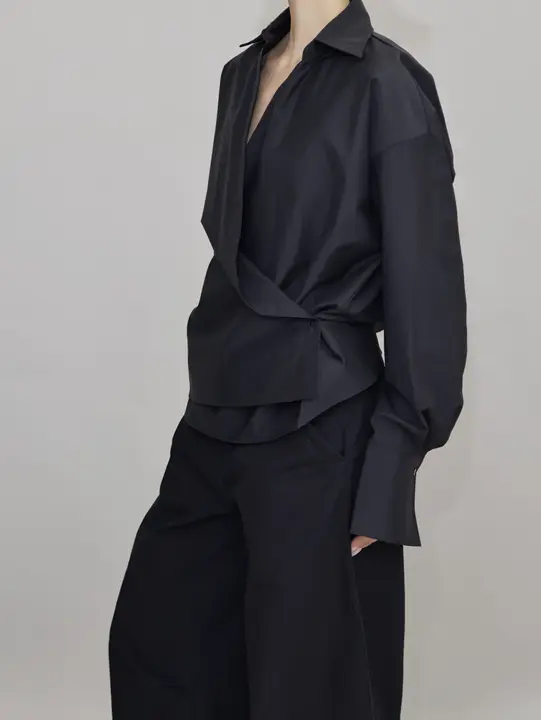 春季デザインの不規則なドレープ感シャツジャケット【シンプルスタイル・女性用】