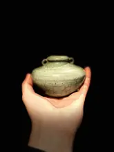 清末民国風 陶製小型花器【龍泉窯 青瓷・茶席用・小壺型】