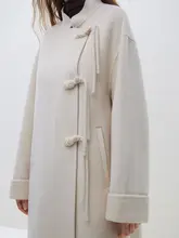 中華風デザインの厚手ダブルフェイスコート【女性用・赤色・ボタン付き】