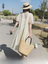 パフスリーブ ワンピース 女性 夏 ミルクホワイト ゆったり フォレストスタイル