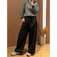 ZZLADY ハイウエスト ワイドレッグ デニムパンツ【カジュアル・ストレートシルエット・レディース】