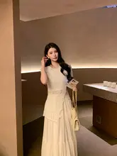 柔らかな光沢のあるチュールスカート【ホワイト・ウエスト絞り・夏用・気質の良いデザイン】