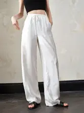 COOBLOOM ホワイトリネン 春夏用 レディースパンツ【薄手・ワイドシルエット・ロングパンツ】