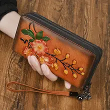 長財布 レディース 本革 牛革 植物タンニンなめし ヴィンテージ Wファスナー ハンドメイド カード収納豊富 クラッチバッグ