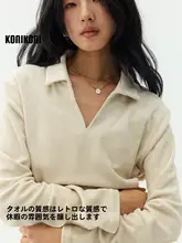KoniKoni ポロ襟の長袖Tシャツ【タオル生地・ショート丈・フィット・トレンドデザイン】