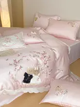 子供向けプリンセスデザインの四件セット【刺繍入り・コットン100%・クマモチーフ】（セットアップ対応）