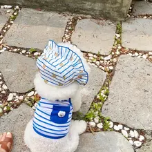 帽子付きペット用サスペンダー付き服【小型犬用・薄手・テディ・ポメラニアン・子犬向け】