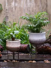 大型アートフラワーポットとアイアン架セット【植物栽培・落地装飾用・バルコニー・庭】（セットアップ対応）