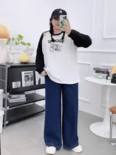 レディース 大きいサイズ ヴィンテージ風 ワイドレッグデニムパンツ【春秋用・ハイウエスト・リラクシングフィット】