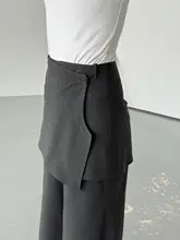グレー調のハーフパンツ風ワイドパンツ【ストレート・スーツスタイル・体型カバー】（セットアップ対応）