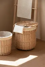 ラタン製 脱衣かご【ふた付き・バスルーム用・整理収納】