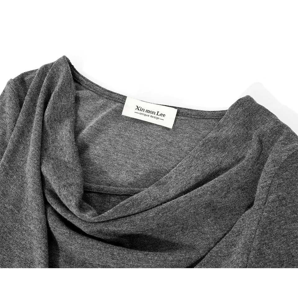 デザイン性のあるVネック長袖Tシャツ【不規則なシルエット・スリム効果】