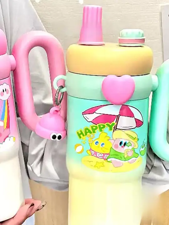 吸管付き巨大保温カップ【かわいいデザイン・竹風】