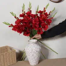 高級感あるリアルな長枝赤い剣蘭の造花【ホームデコレーション用】