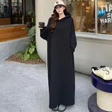 極上の柔らかさ フェイクファー付きフードワンピース【冬用・ゆったりシルエット・マタニティ対応】