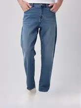 水洗い加工の浅青色デニムパンツ【春秋用・ストレート・カジュアル通勤】