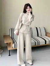 独特なデザインのベージュカジュアルセットアップ【春秋用・フード付き・ゆったりパンツ】（セットアップ対応）