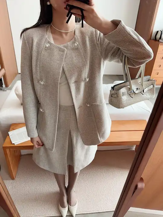 千鳥格パターンのウール混チェスターコート【ロング丈・フィット感】