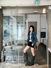 秋用レディースヴィンテージデニムジャケット【ショート丈・韓国風・小柄対応】