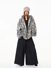 BLACKBB ジャケット【カモフラージュパッチワーク・グラフィティデザイン・レディース・ルーズフィット・フード付き】