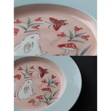 セラミックプレート 収納トレイ 食品対応 ヴィンテージ イタリアンスタイル ティファニーブルー 赤釉 食器 ディナー