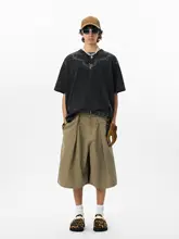 半袖Tシャツ メンズ コットン100% クルーネック ゴシック 棘モチーフ ウォッシュド加工 オーバーサイズ 厚手 アメリカン風 夏 「JHYQ」